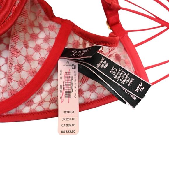 Victoria's Secret Unlined Underwire Demi Bra in Red NEW Womens 32DDD - Picture 7 of 10